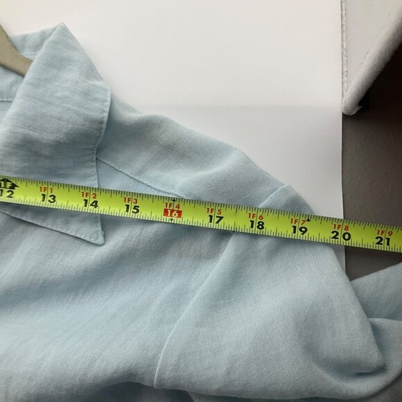 Fridaze XL Linen Aqua Light Blue Button Tunic Shirt 3/4 Sleeves Minimalist Coast - Picture 5 of 13